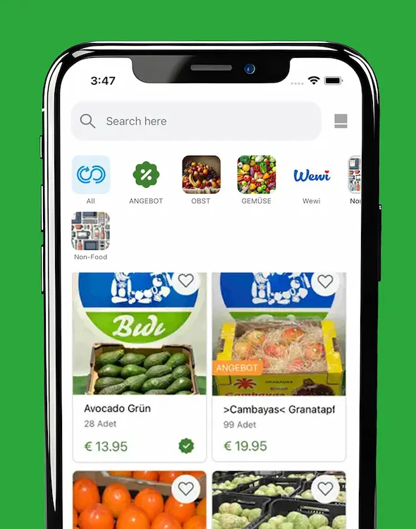 Bıdı App – Produktkatalog mit Obst, Gemüse und Feinkost
