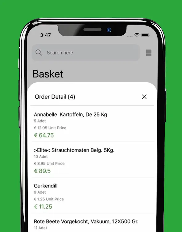 Bıdı App – Warenkorb-Details und Bestellverwaltung